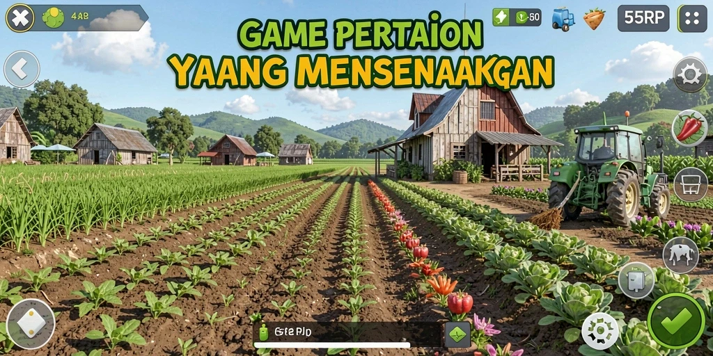 Screenshot yang menampilkan aktivitas bertani di 55RP dengan grafik yang menarik.