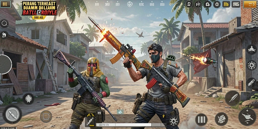 Screenshot menampilkan aksi pertempuran seru dalam 8II Battle Royale.