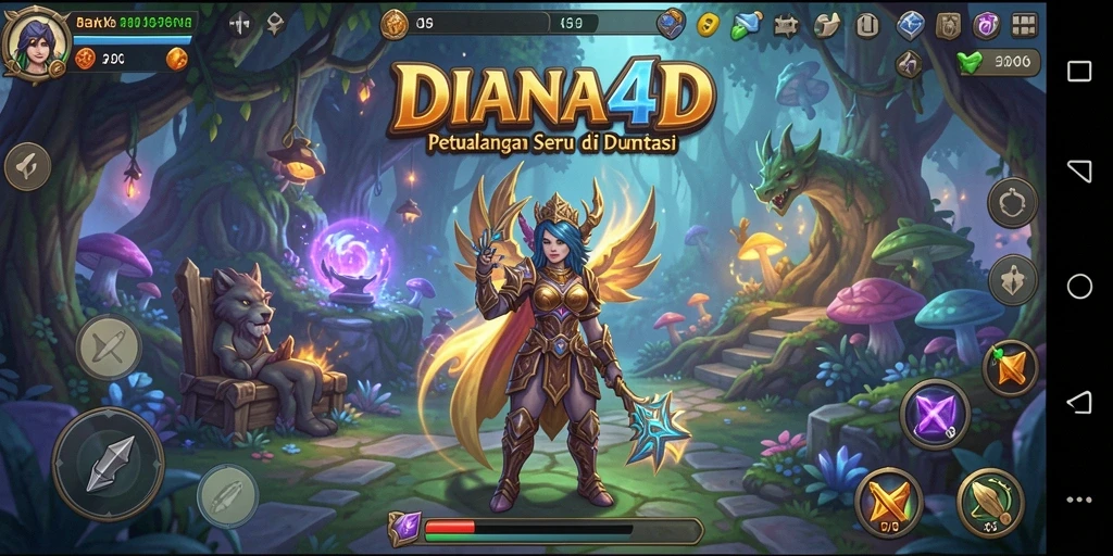 Tangkapan layar permainan DIANA4D menampilkan pemandangan dunia petualangan yang menakjubkan.