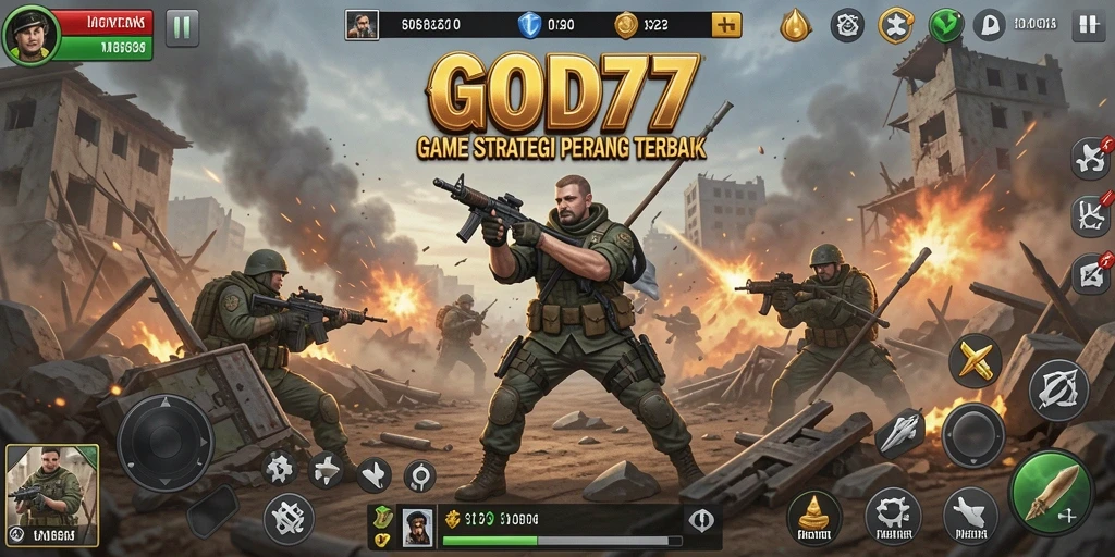 Screenshot gameplay menunjukkan aksi taktis di medan perang.