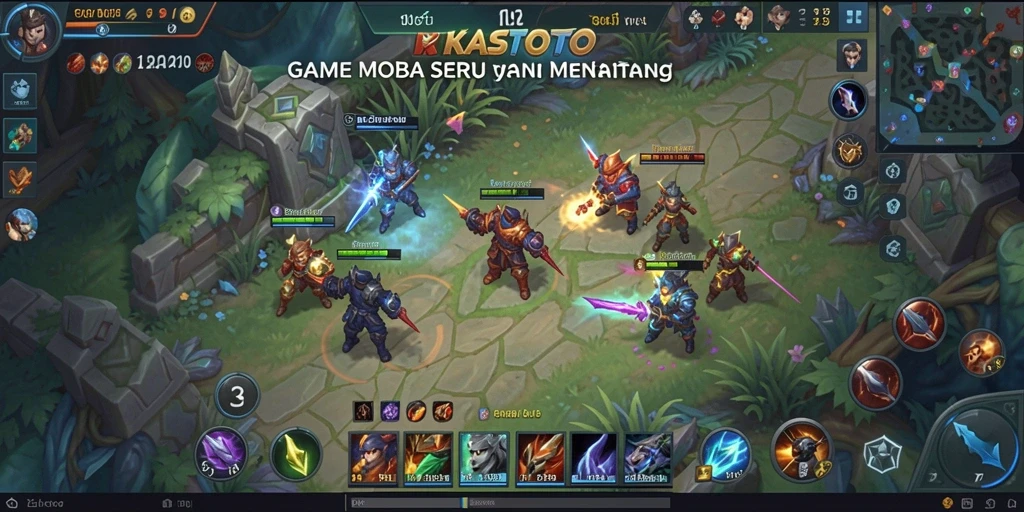 Tangkapan layar KASTOTO menunjukkan pertempuran tim yang epik dalam permainan MOBA.