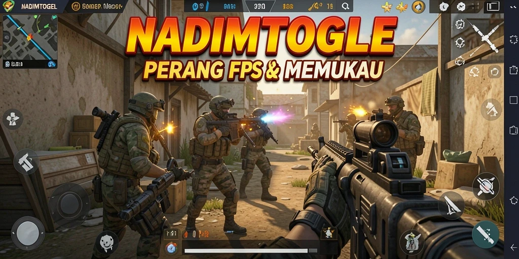 Screenshot gameplay NADIMTOGEL menunjukkan aksi tembak-menembak yang mendebarkan.