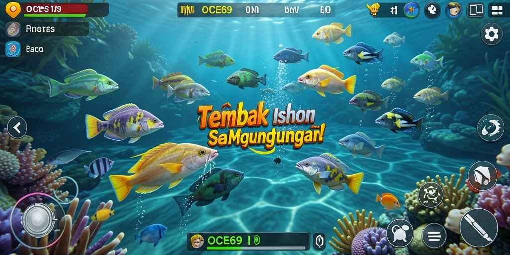 Screenshot gameplay OCE69 yang menarik saat menembak ikan.
