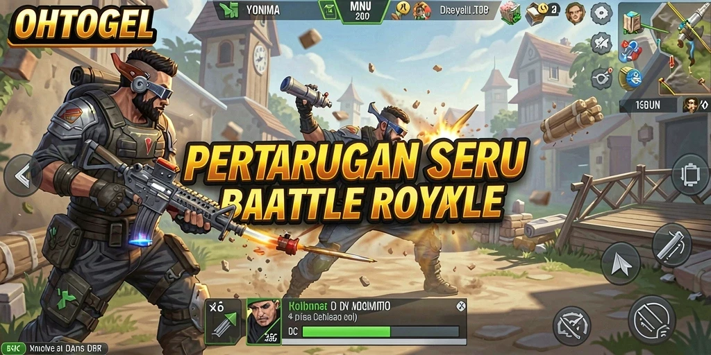 Tangkapan layar gameplay OHTOGEL menunjukkan aksi dramatis dalam pertarungan Battle Royale.