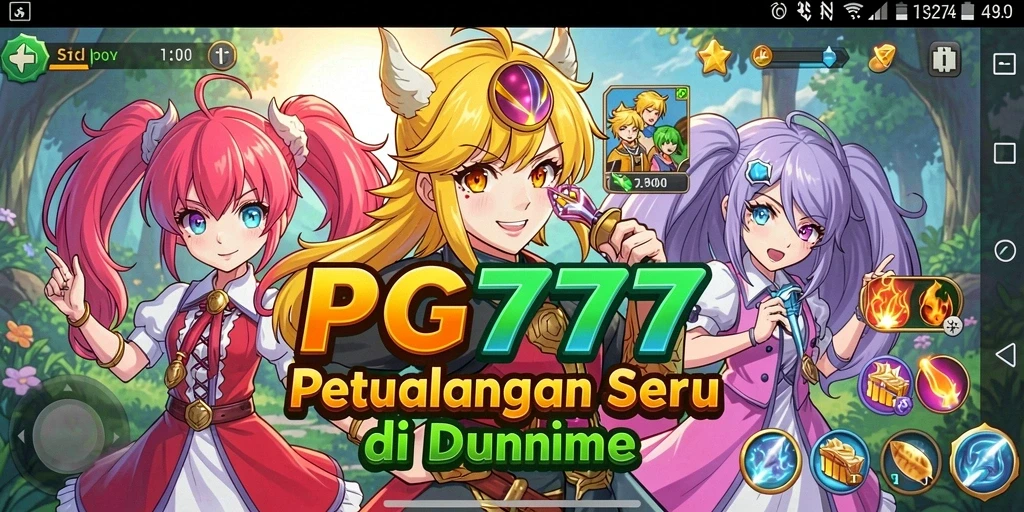 Tampilan gameplay PG777 yang penuh aksi dan karakter anime yang menawan.