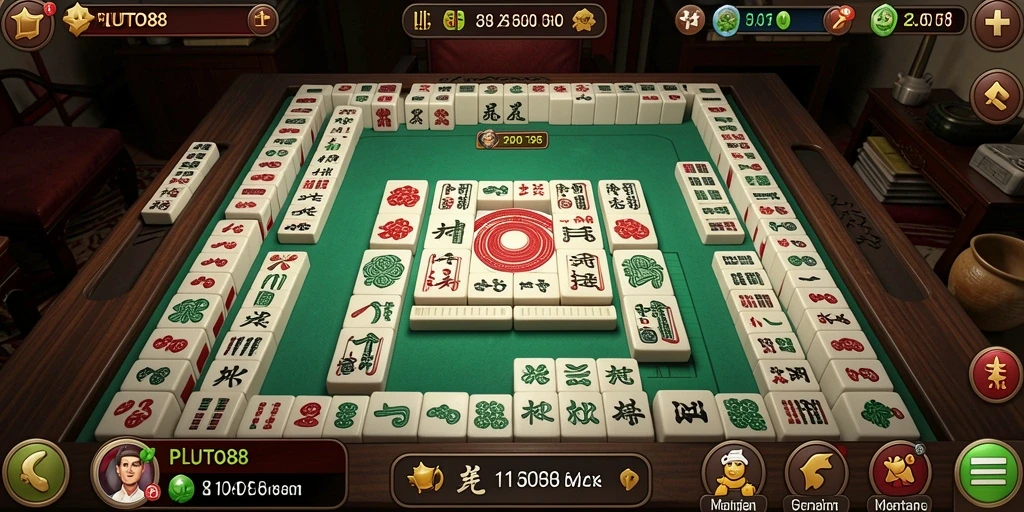 Screenshot gameplay PLUTO88 menampilkan suasana permainan Mahjong yang seru dan dinamis.