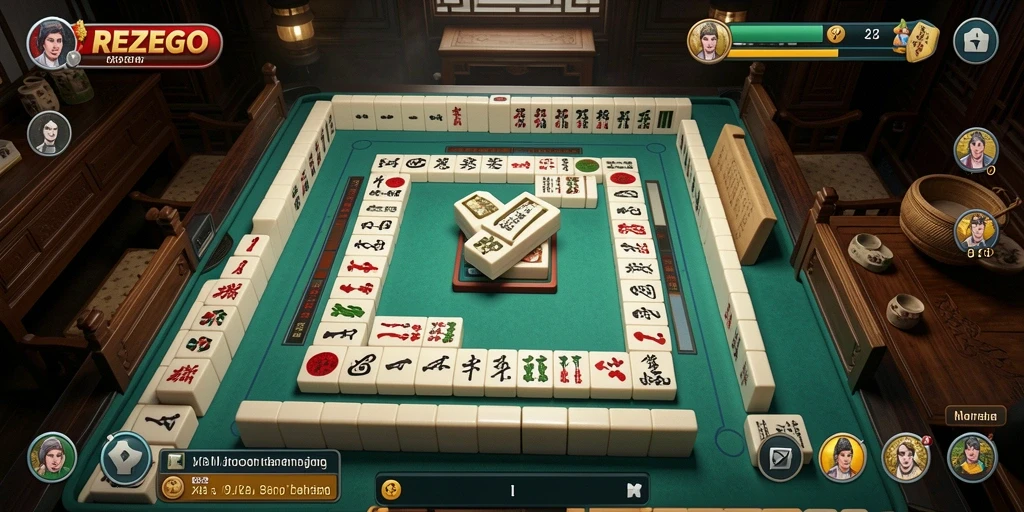 Tampilan screenshot dari gameplay REZEGO yang menampilkan papan Mahjong.