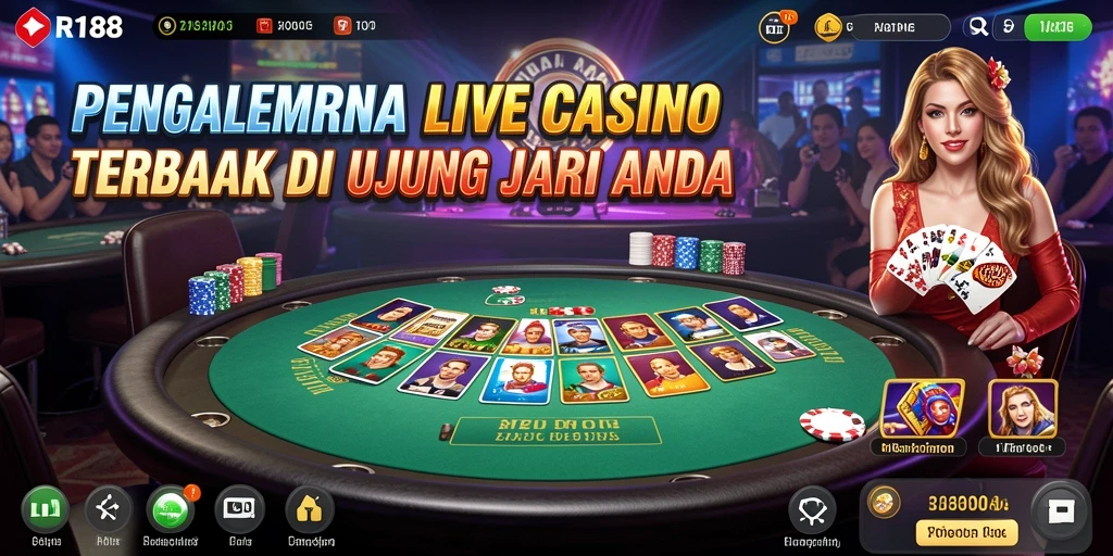 Screenshot RI188 menampilkan dealer profesional dalam permainan Live Casino yang menarik.