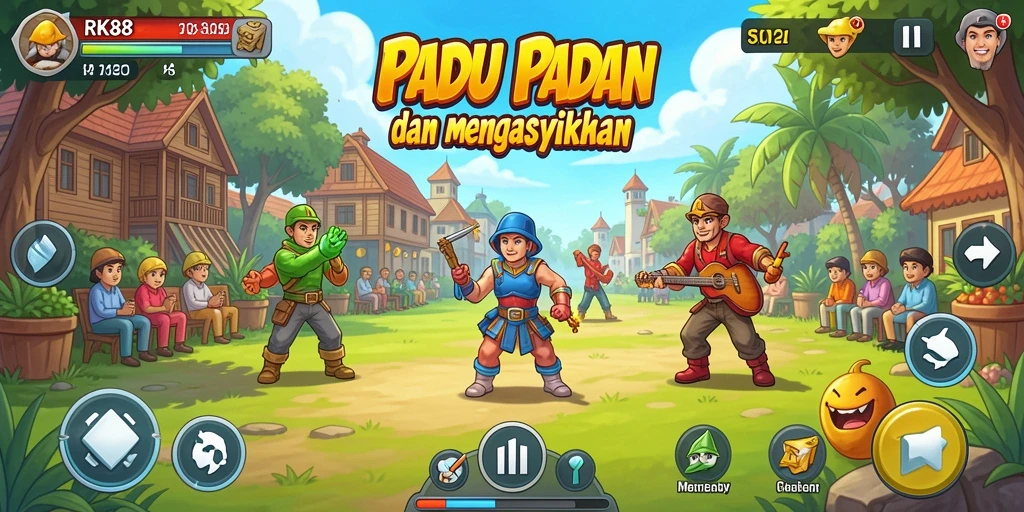 Tampilan gameplay seru dari RK88 dengan banyak kombinasi warna-warni.