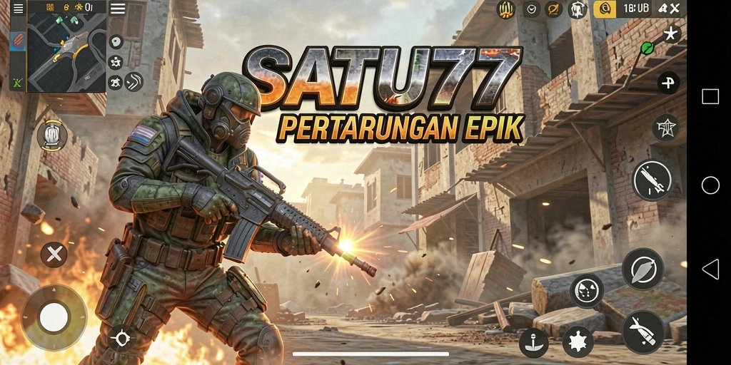 Tangkapan layar dari gameplay mendebarkan dalam SATU77 yang menunjukkan aksi FPS intens.