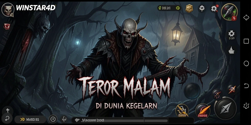 Screenshot gameplay WINSTAR4D menampilkan momen menegangkan di dunia kegelapan.